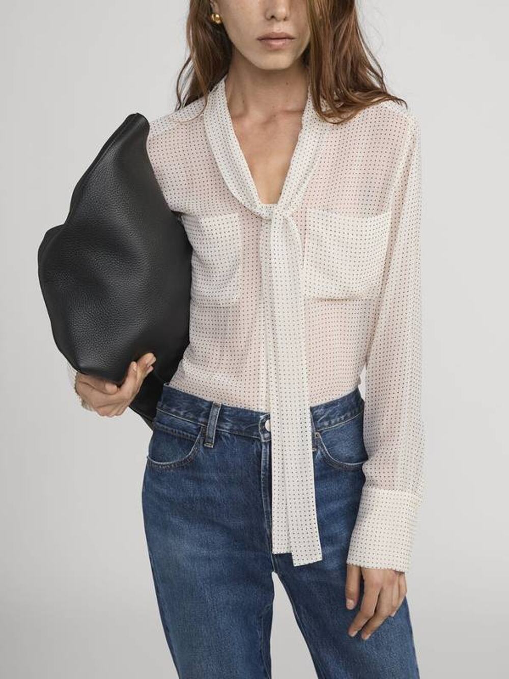 Frame Modern Tie Polka Dot Silk Blouse in Ecru Multi M